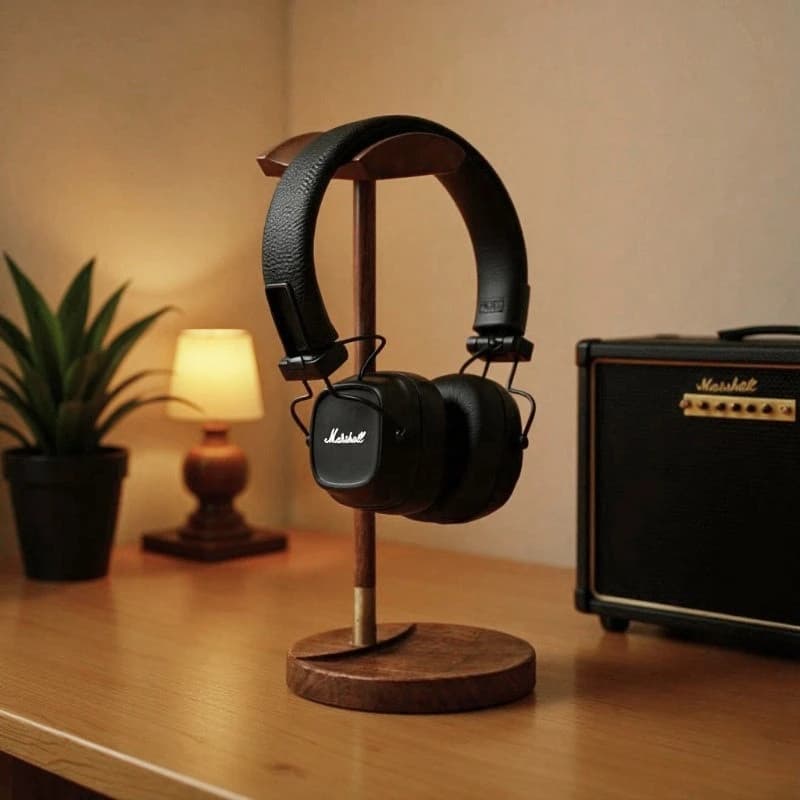 Supporto per cuffie da scrivania in legno massello, mensola porta cuffie moderna, organizer per ufficio, accessori decorativi per la casa