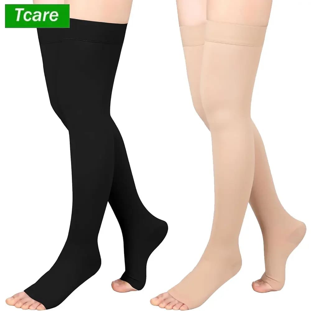 1 paio di calze a compressione alta per coscia per donne e uomini, calzini a compressione senza dita da 20-30 mmHg per vene varicose, edema, volo