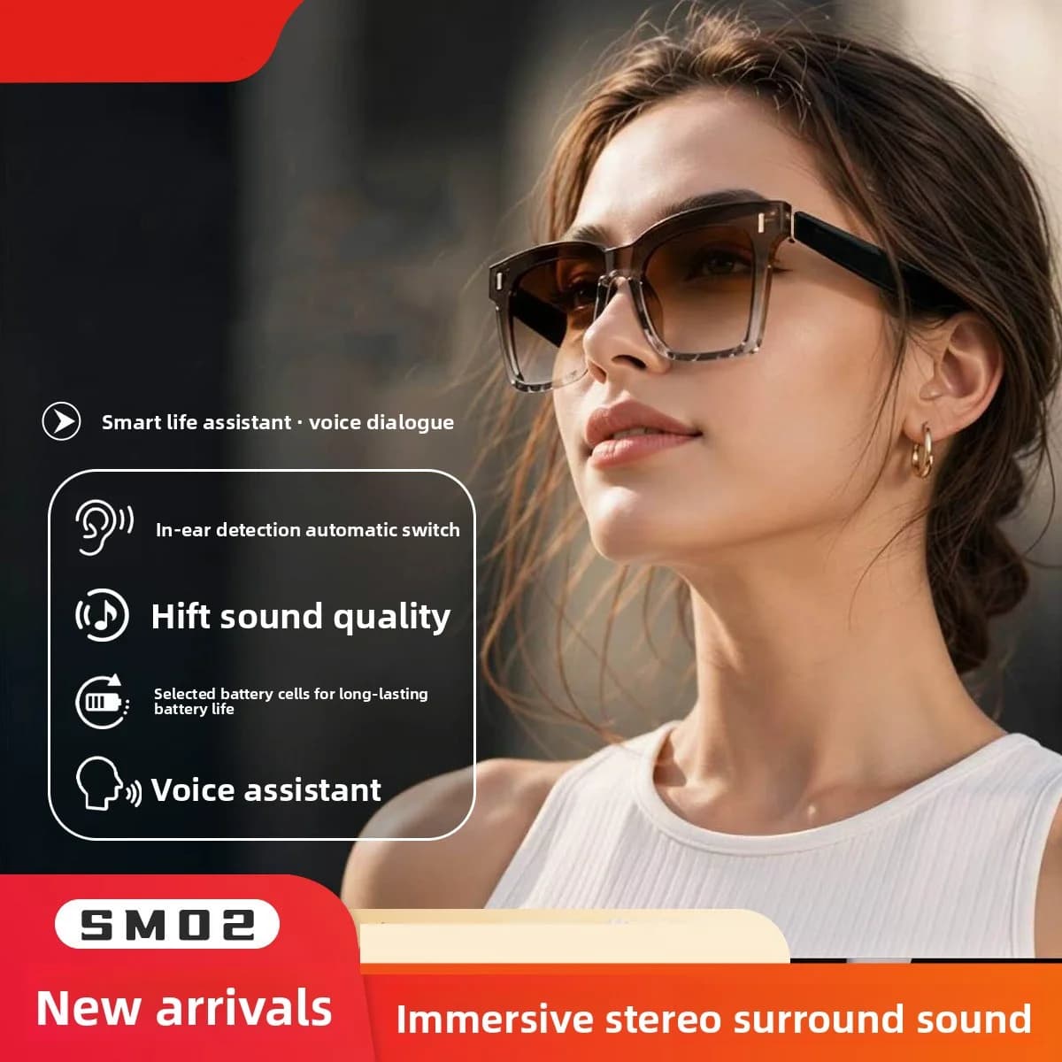 New smart Bluetooth cycling sunglasses with high-end design, high-quality audio for calls, and sporty style