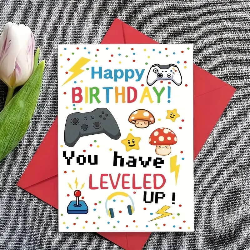 1pc Festive Video Game Birthday Card Includes An Envelope Wishing You A Happy Birthday As A Gamer in Life Birthday Gift