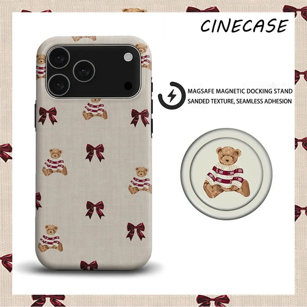 Custodia per telefono natalizia color crema 2-in-1 opaca per MagSafe con PopSocket Grip Bumper abbinato per iPhone 17 16 15 14 13 Pro Max