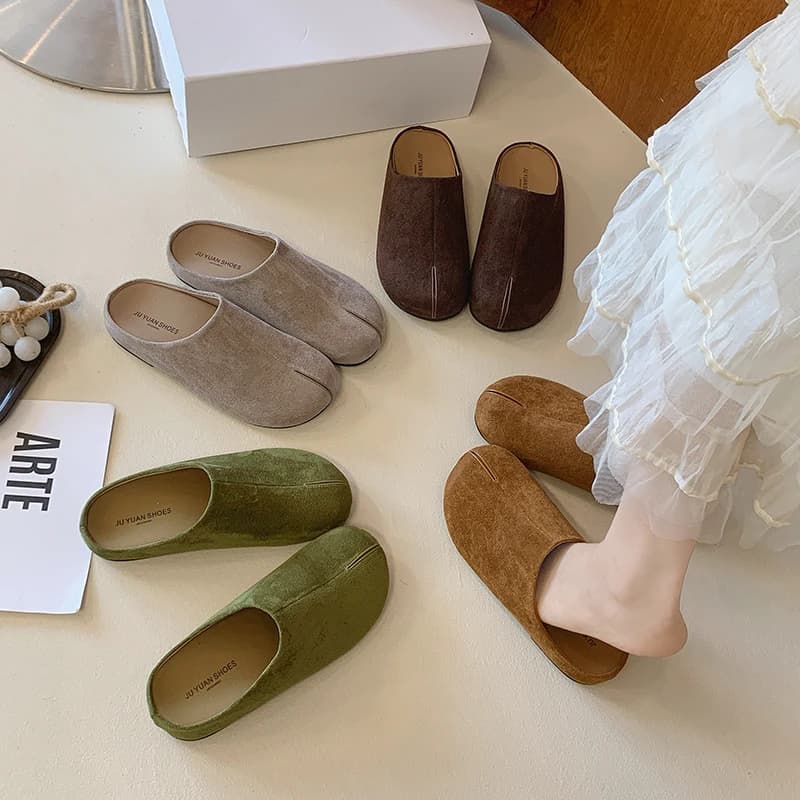 Women Suede Mule Slippers Vintage Slip On Closed Toe Flat Shoes Light Casual Daily Outdoor Walking Backless Loafers For Ladies