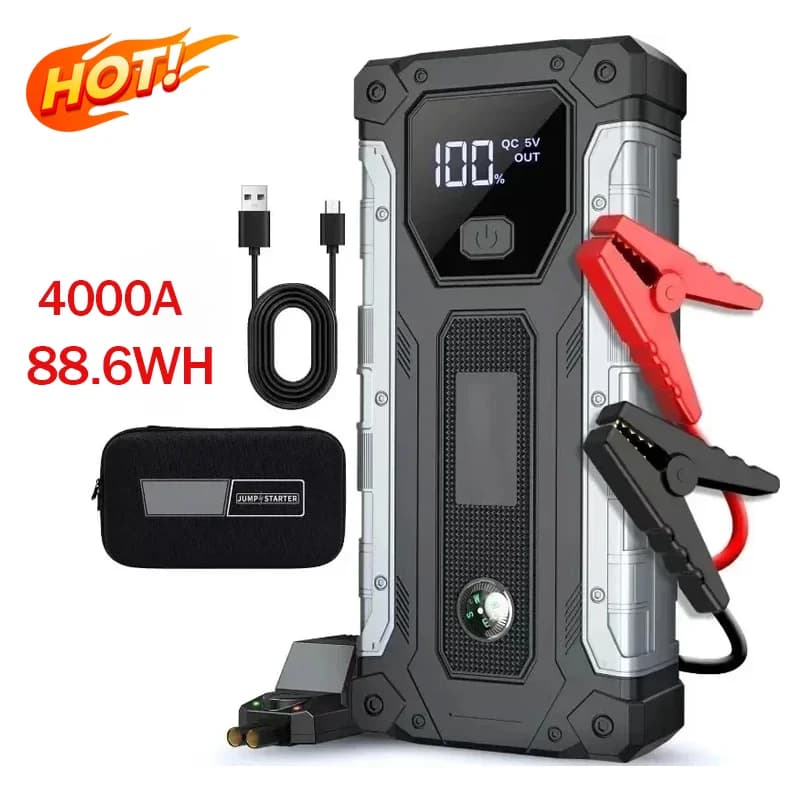 Avviatore di Emergenza per Auto 4000A, Batteria di Avviamento Adatta per Motori a Benzina fino a 10.0L e Diesel fino a 8.0L - Avviatore di Emergenza, Batteria Esterna, Ricarica Rapida