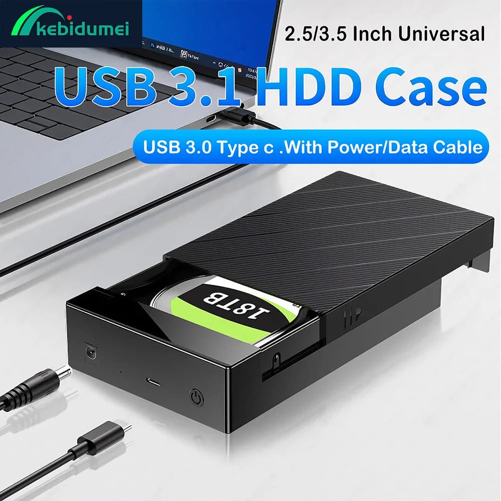 Kebidumei Custodia per disco rigido da 2,5/3,5 pollici 5 Gbps SATA a USB 3.0 Adattatore per custodia per disco rigido Espansione da 22 TB Scatola HDD esterna per PC