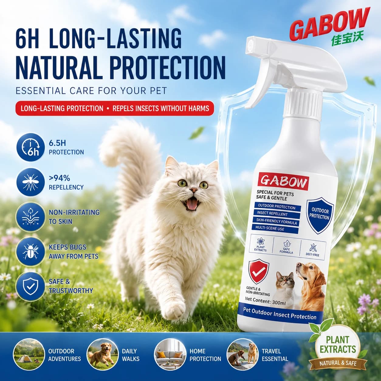 Pet outdoor pest prevention spray for dogs and cats, suitable for multi scene outdoor protection, two in one,mild non irritating