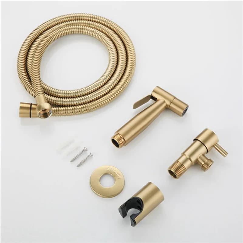 SYW-2X Kit rubinetto per bidet per WC da bagno Doccia con spruzzatore per bidet a parete in oro spazzolato con valvola di intercettazione