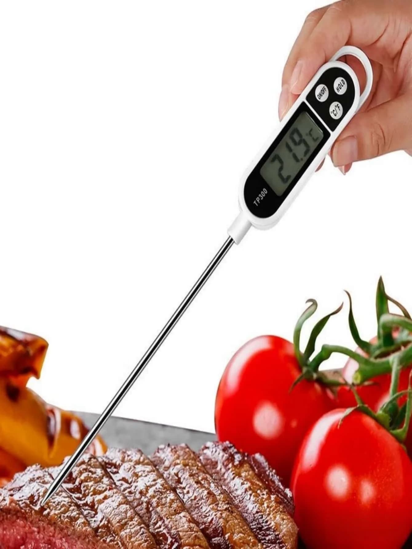 1pc Stainless Steel Digital Food Thermometer With Modern White LCD Display For Rapid Temperature Measurement Kitchen Temperature Sensor For Cooking/Roasting/Grilling/Coffee/Meat/Milk