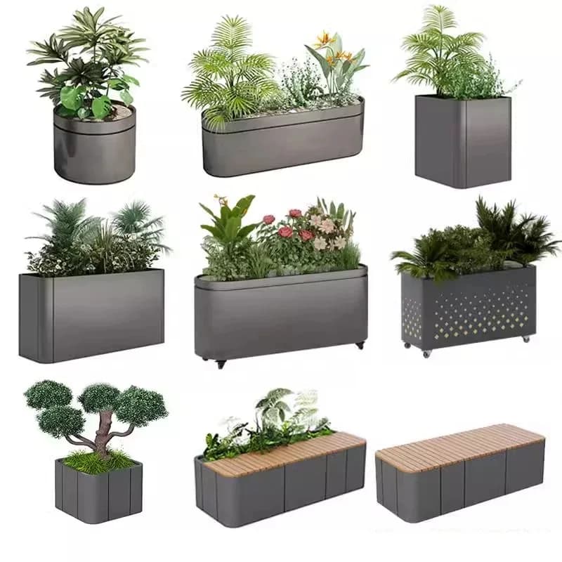 Stainless Steel Planter for Exterior, Metallic Jars for Hotel Plants, Commercial Roads and Gardens