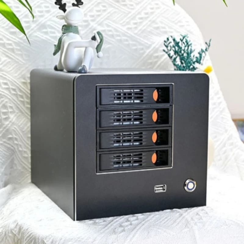 NAS con porta Gigabit Ethernet quad-core, disco di rete, cloud storage privato, chassis ITX silenzioso a basso consumo
