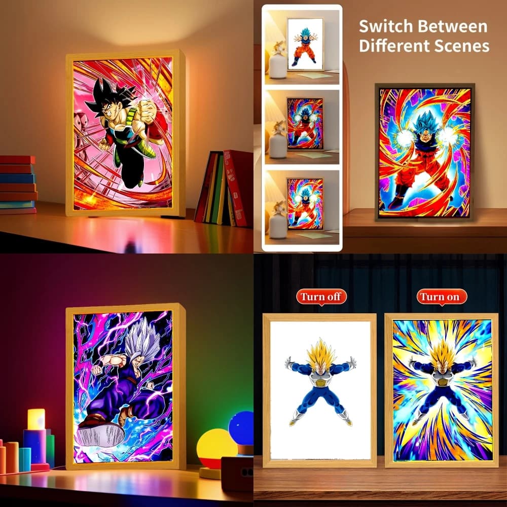 Dragon Ball Z Anime Figure Light Painting Photo Frame Dragon Ball Figure Goku Vegeta Led Night Light Room Decor Gifts Moonlight