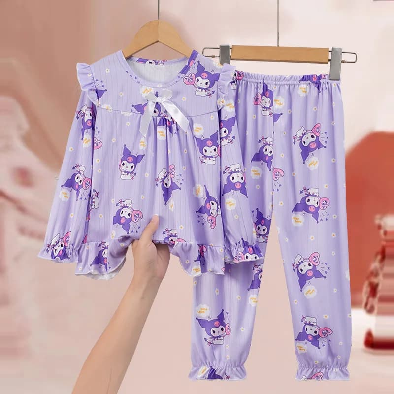 Pigiama da ragazza con personaggi dei cartoni animati Kuromi My Melody Cinnamoroll, stile principessa dolce e carino, set pigiama a maniche lunghe e pantaloni, abbigliamento da casa, regalo per ragazza