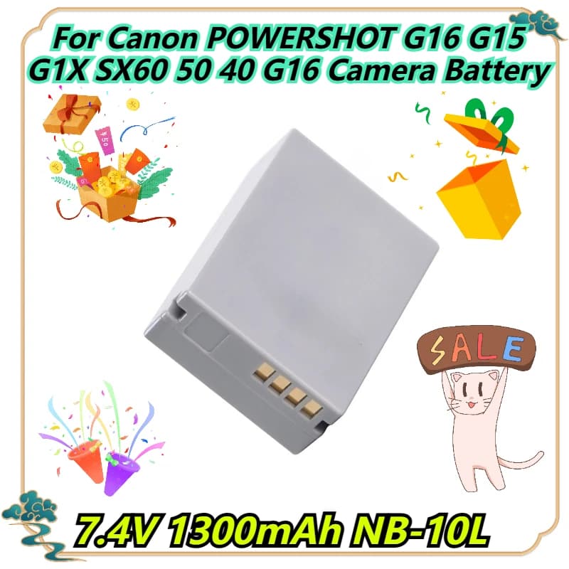 Canon POWERSHOT G16 G15 G1X SX60 50 40 G16 from 7,4 V 1300 mAh NB-10L