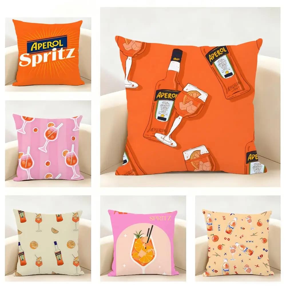 Fodera per cuscino in lino con icona Aperol Spritz, colorata e alla moda, morbida, per divano, letto, decorazione per la casa