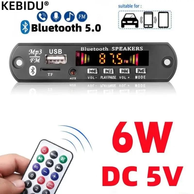 DC 5V 6W Amplificatore FAI DA TE MP3 Scheda di Decodifica Bluetooth 5.0 Auto Lettore MP3 Modulo di Registrazione USB FM AUX Radio per Altoparlante Vivavoce