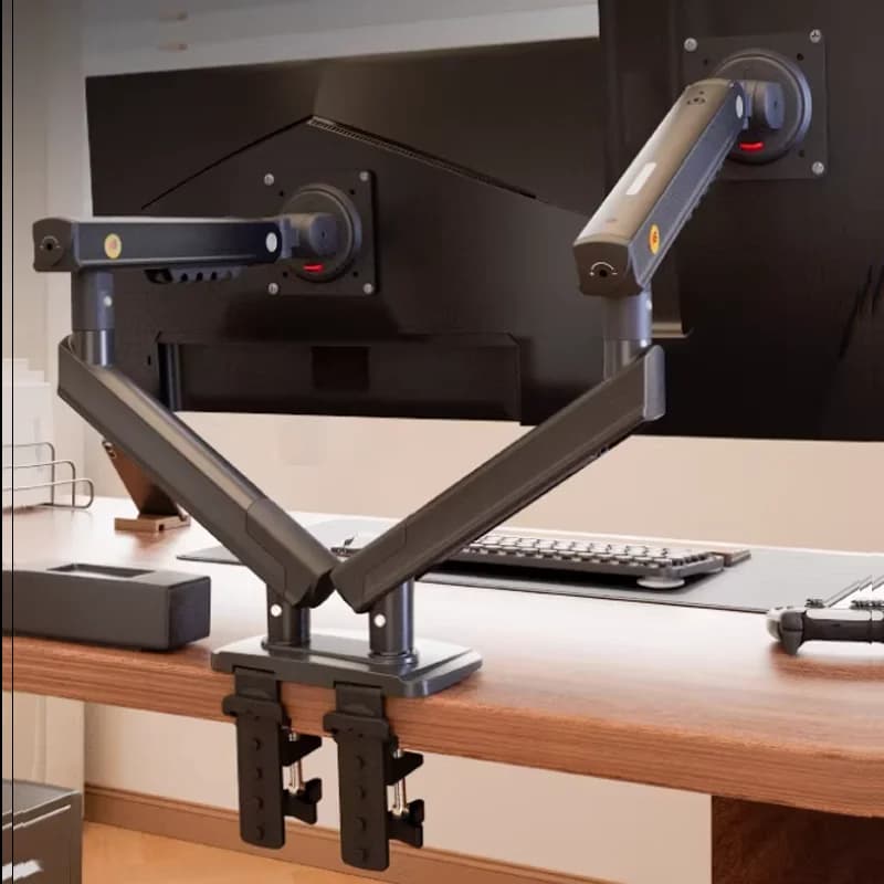 NEW A5C F160 double monitor desk with gas spring, 10 to 27 inch, 2-9 kg, double arms, 360° rotation, for computer screens.