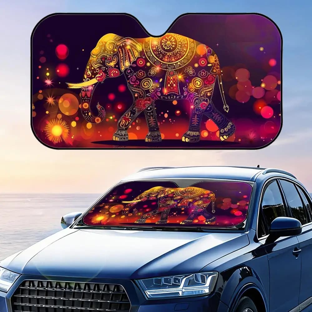 Parasole per auto con mandala di elefanti, protezione UV in lamina di alluminio riutilizzabile, isolamento termico a tre strati, parabrezza parasole