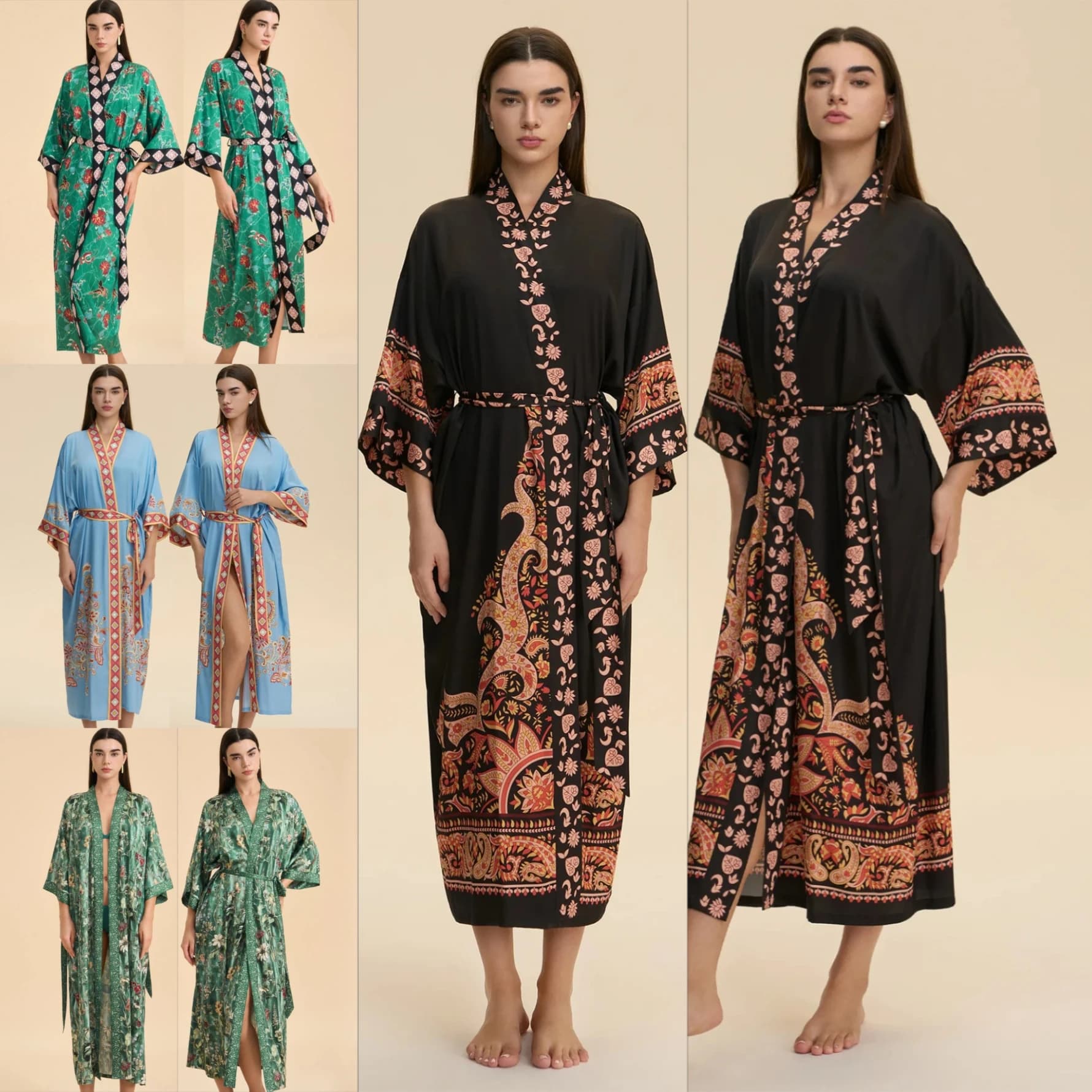 New Long Women's Watch Print Kimono Bathrobe Elegant Silk Ice for Home and Night