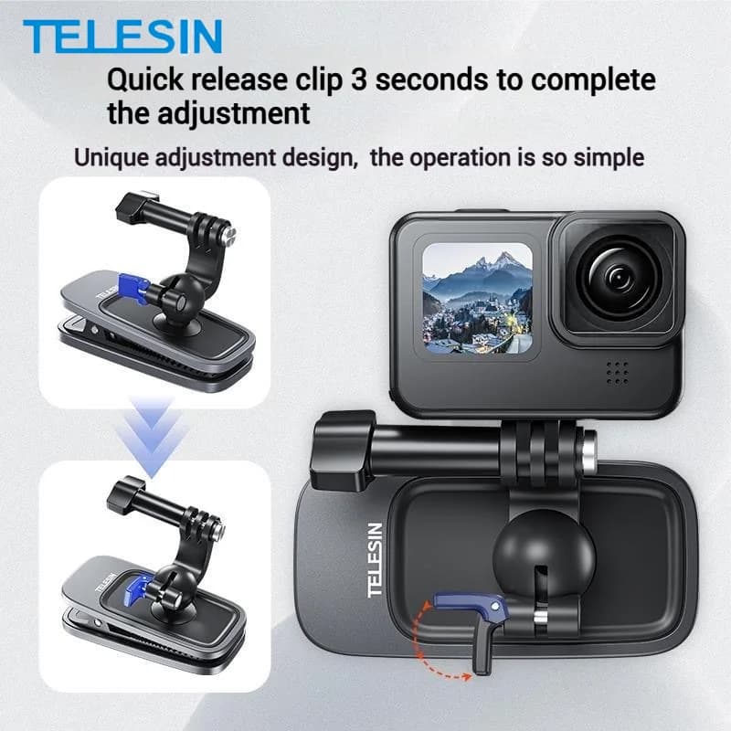 TELESIN 360 ° Magnetic support for backpack clamp with rotation for GoPro13 Insta360 X5 X4 DJI Action 5 4 3 Camera accessories POCKET3