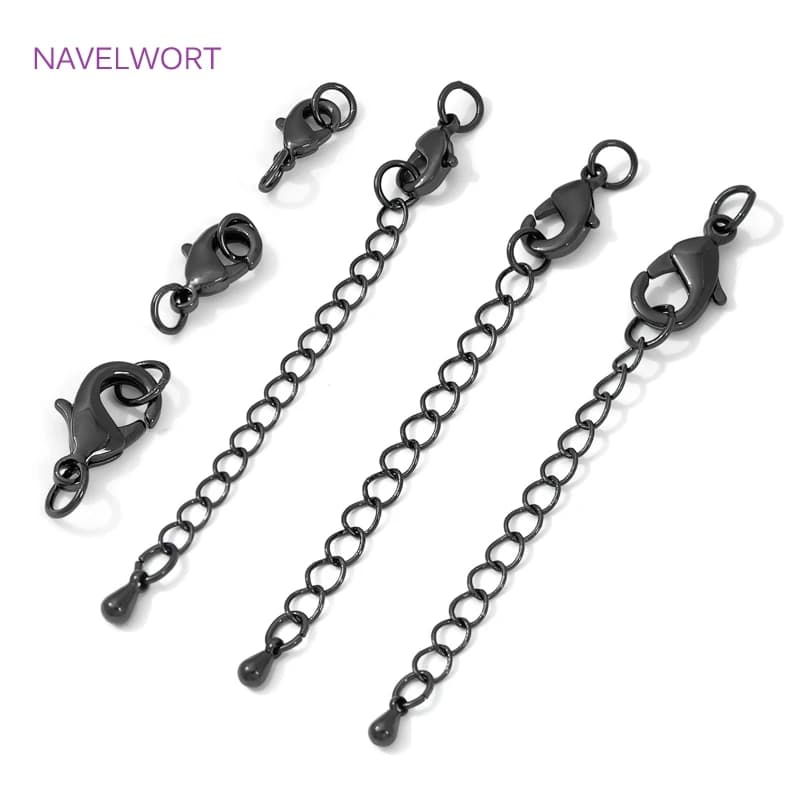 Black Color Brass Charm and Extension Chain, Jewelry Clasp, Accessories for creating necklaces and DIY Bracelets, Jewelry Connectors