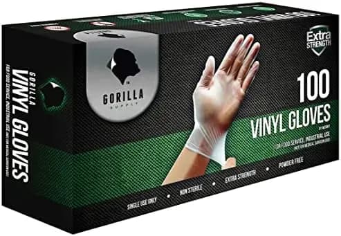 Guanti Monouso in Vinile GORILLA SUPPLY – Senza Lattice e Senza Polvere, Sicuri Senza BPA, Taglie S-XL (100-1000 Pezzi)