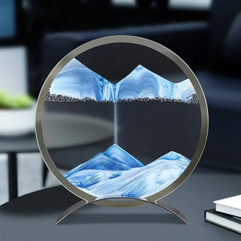 Base in metallo Paesaggio di sabbia in movimento Immagine artistica Sabbie mobili cinetiche Clessidra liquida che scorre sabbia Pittura Ufficio Decorazioni per la casa Regali