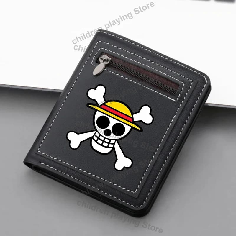 Luffy Series Men Short Wallet Anime Zoro Nami Folding Purse with Zipper Coin Pouch Fashion ID Card Storage Pack Birthday Gifts