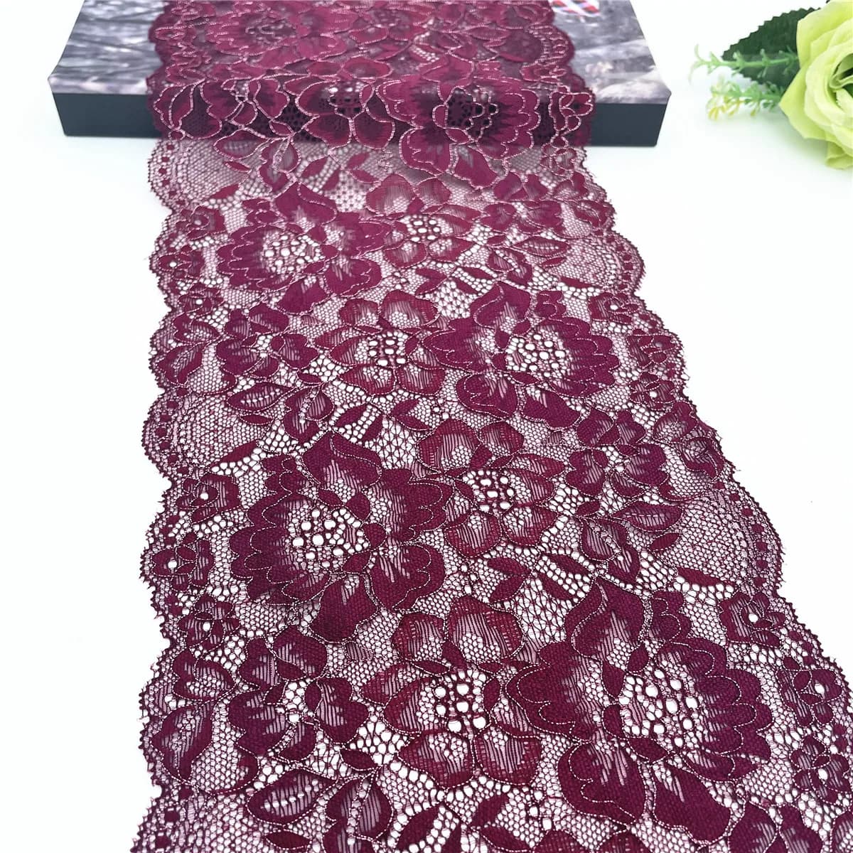 3y/lot larghezza 17.50cm borgogna con pizzo elastico argento elasticizzato per gonna orlo intimo cucito artigianato abbigliamento fai da te tessuti materiale