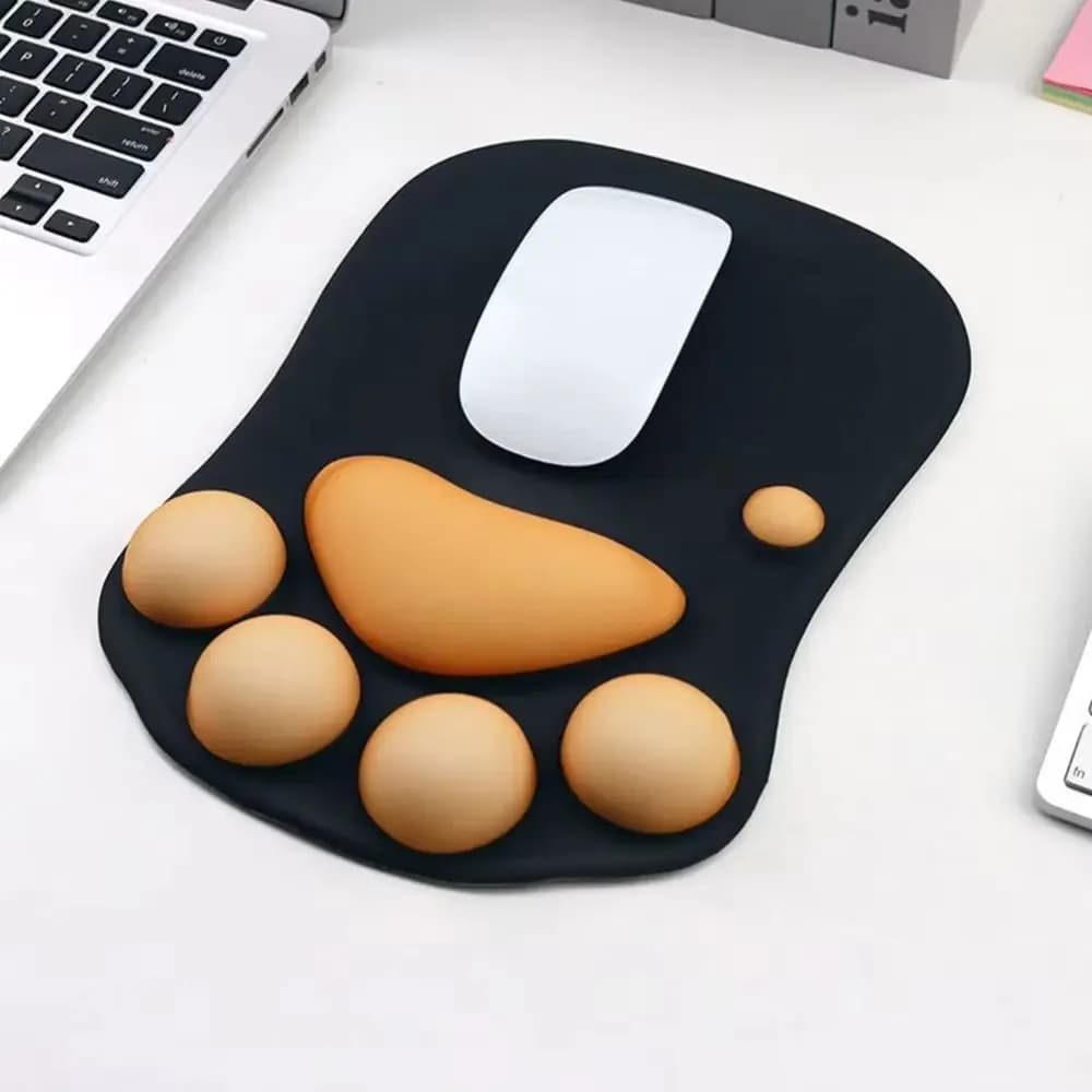 Tappetino per Scrivania con Poggiapolsi 3D a Forma di Zampa di Gatto, Tappetino Mouse Cartoon con Protezione per le Mani, Tappetini Mouse da Gaming Antiscivolo e Spessi, Poggiapolsi per Mouse per Studenti