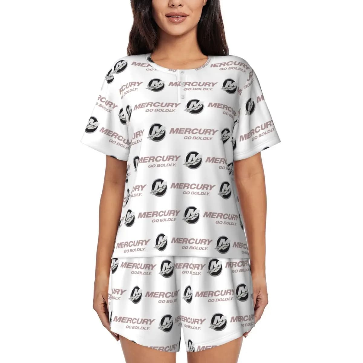 Mercury Go Boldly Boat Short Sleeved Night Shirts with Round Neck for Sleep, Women's Night Shirts, Soft Pants Set