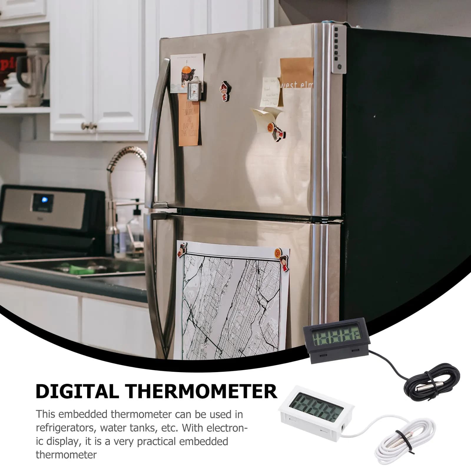 2-piece recessed digital thermometer, mini electronic thermometer for refrigerator, quick response, portable home monitoring