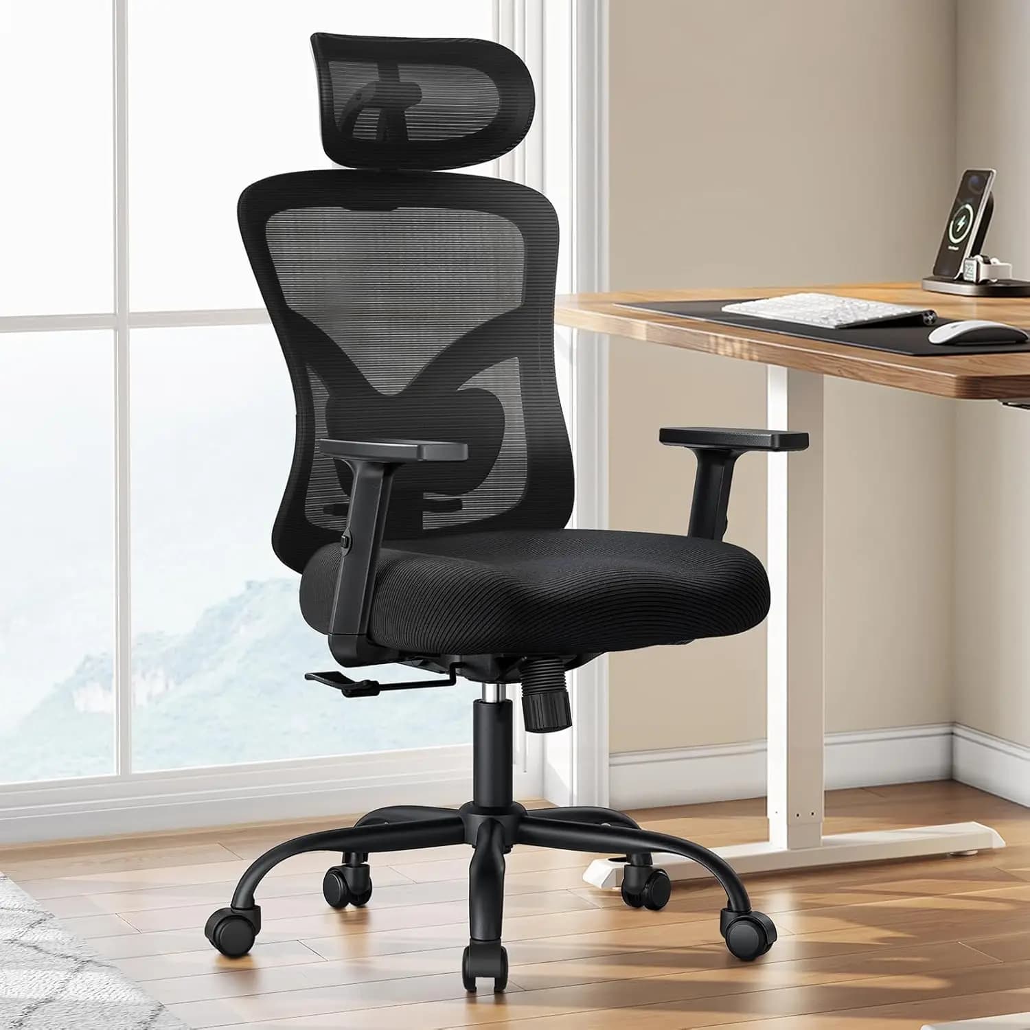 Sedia da Ufficio Ergonomica, Sedia da Gaming con Supporto Lombare, Poggiatesta 2D, Braccioli Regolabili, Cuscino Sagomato, Comoda