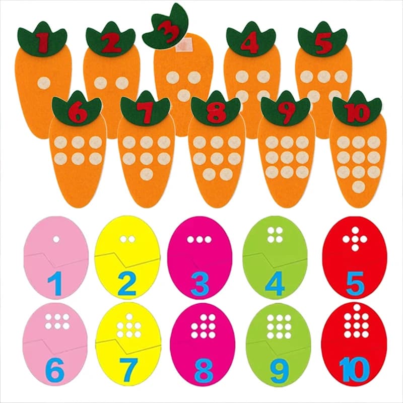 10 pz/set Bambini Puzzle Feltro Giocattolo Conteggio Carota Uova di Pasqua Matematica Prima Educazione Puzzle Giocattoli Montessori Apprendimento Puntelli TMZ
