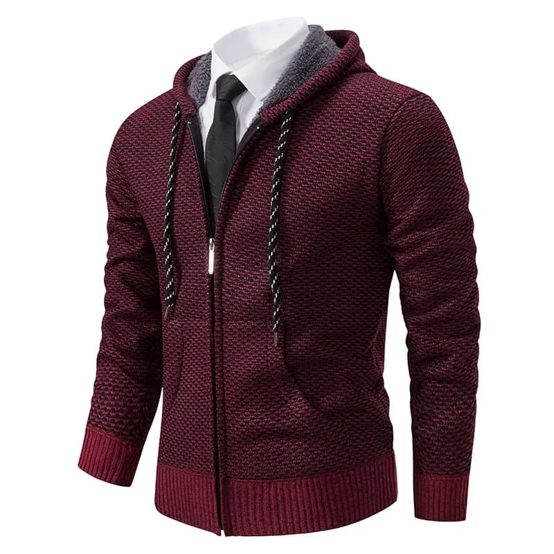 Winter Men's Fleece Cardigan Hooded Kintted Sweatercoat Men Business Casual Warm Solid Color Knitting Jackets Zipper Cardigan