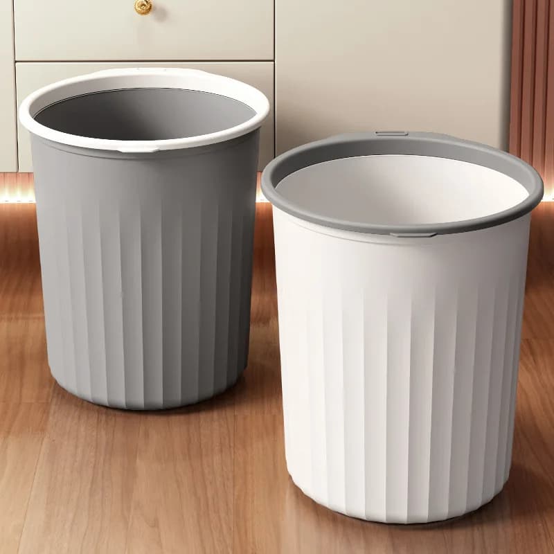 Cestino rotondo in plastica | Cestino per rifiuti con design a strisce verticali per bagno, cucina, ufficio | Con anello fisso per sacco della spazzatura