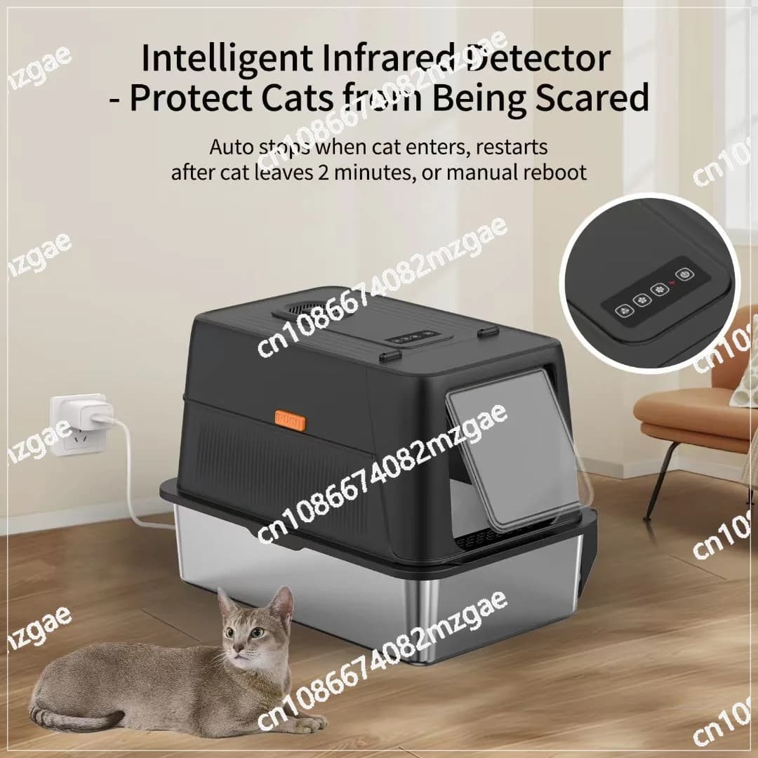 Toilette intelligente per gatti, a tenuta stagna, con aria fresca e antiodore, completamente chiusa e impermeabile, con lettiera super grande in acciaio inossidabile.