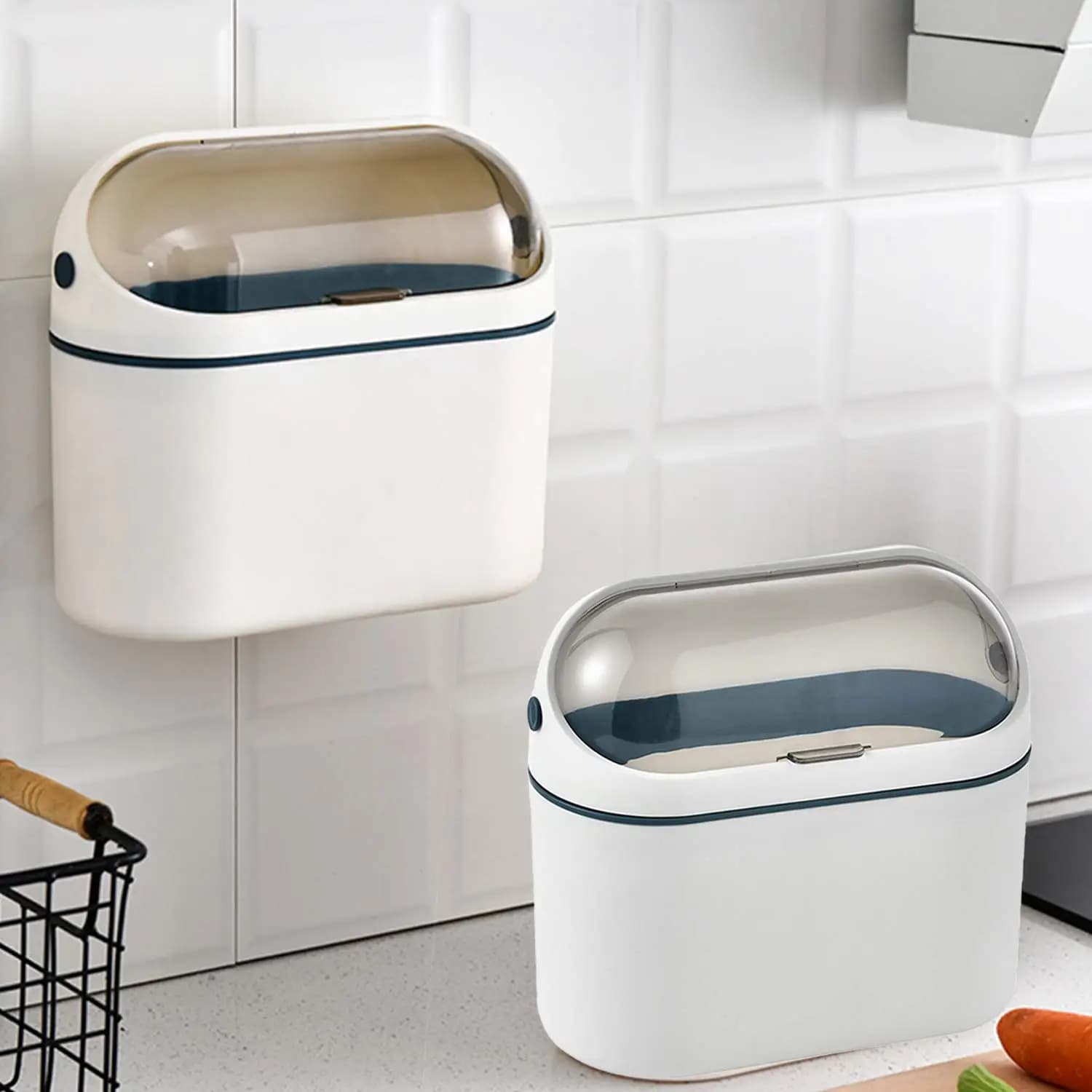Mini Desktop Trash Can with Lid, Small Wastebasket for Office Desk, Countertop, RV, Dorm, Freezer, Laundry, Mountable Garbage Can