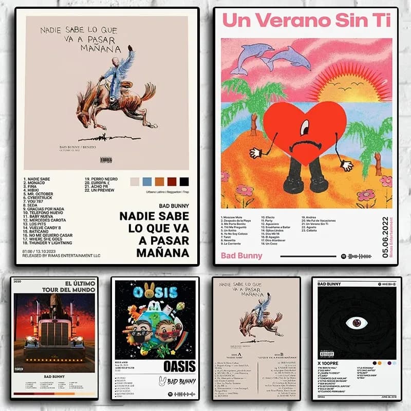 Pop Rapper Musica Album Copertina Bad Bunny Neues Poster Estetico Hip Hop Rock Un Verano Sin Ti Band Canva Stampa Wall Art Room Decor