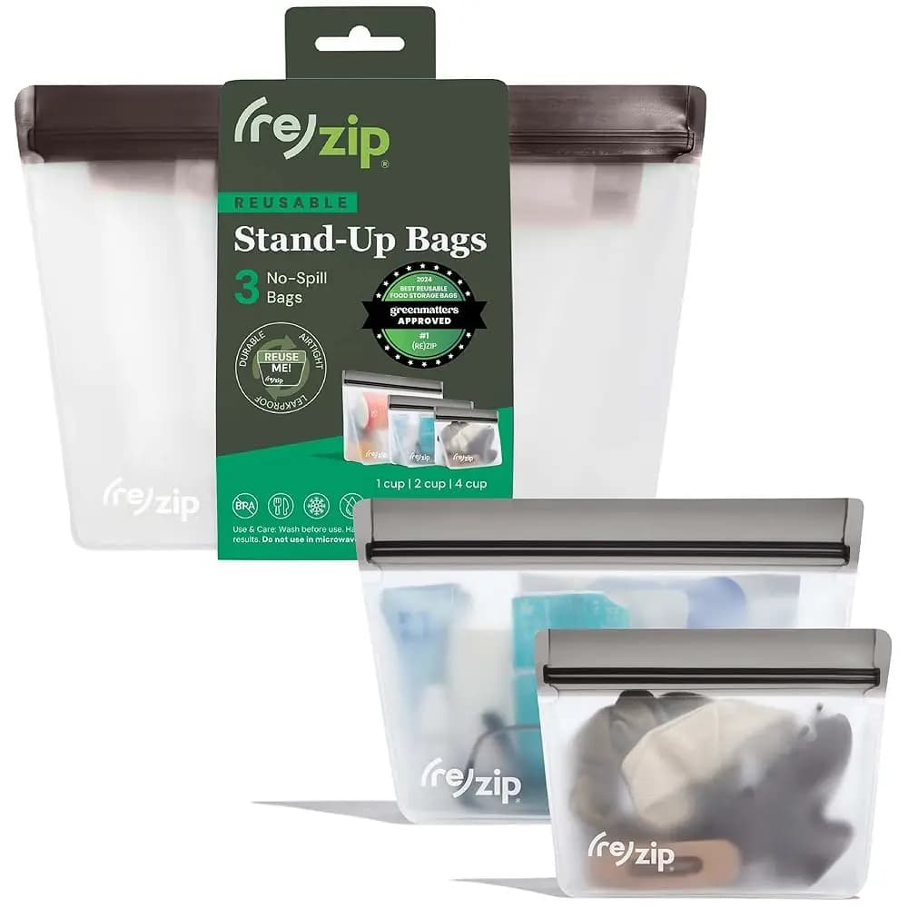 Spedizione Gratuita Kit di 3 Sacchetti Riutilizzabili con Chiusura a Zip | Senza BPA, per alimenti, a prova di perdite, ideale per i viaggi, adatto alla congelazione