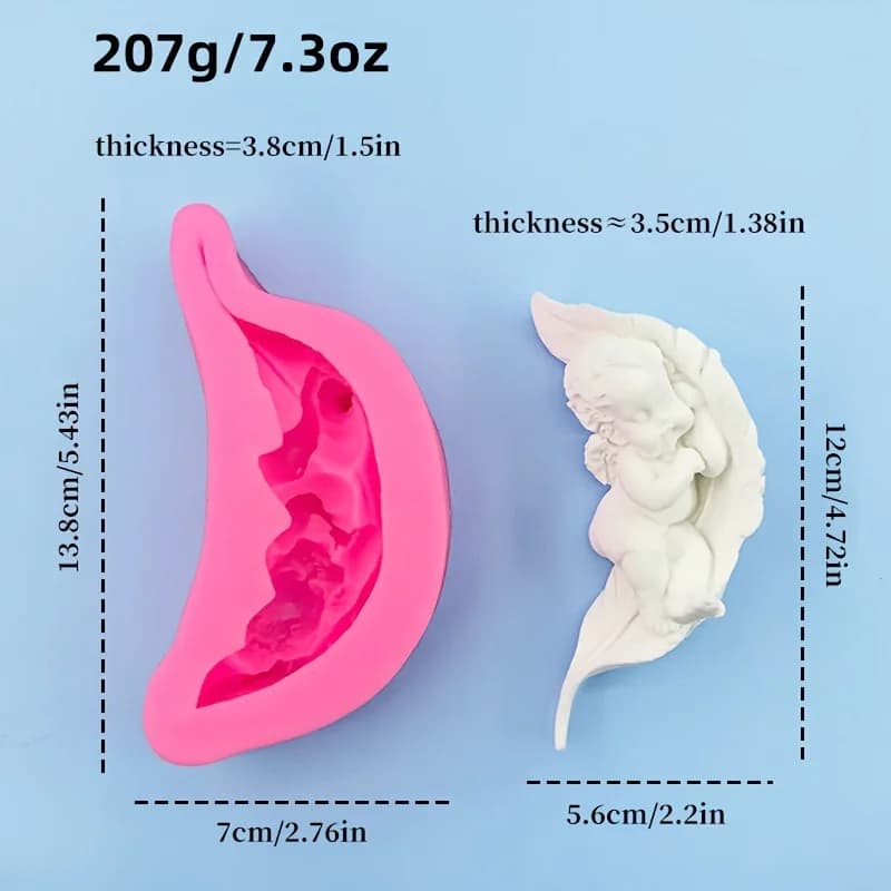 1 pezzo, stampo in silicone a forma di angioletto 3D che dorme su piume, stampo per decorazioni, stampo per candele e sapone fatto a mano, stampo a goccia