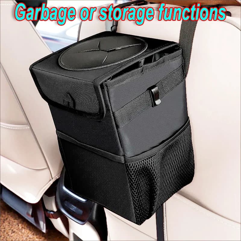 Bidone della spazzatura per auto impermeabile Bidone della spazzatura per auto portatile Scatola di immagazzinaggio pieghevole-Lattumiera multifunzionale per appendere l'organizzatore automatico