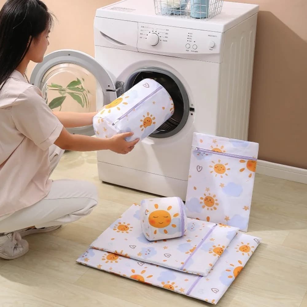 Portable Washing Machine Washer Bags Print Mesh Washer Bag Clothing Organizer Laundry Bag Folding For Home