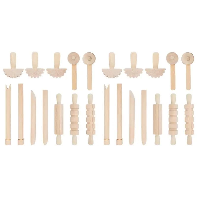 SEWS-24Pcs Clay And Dough Tools Play Accessories Includes Rollers Hammer Party Pack Wood Pottery Tools Stamps For Clay Art