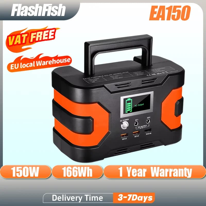 FlashFish EA150 Stazione di Alimentazione Portatile 150W, Generatore Solare 166Wh, Batteria di Backup per Casa, Campeggio e Uso Esterno, Facile da Trasportare