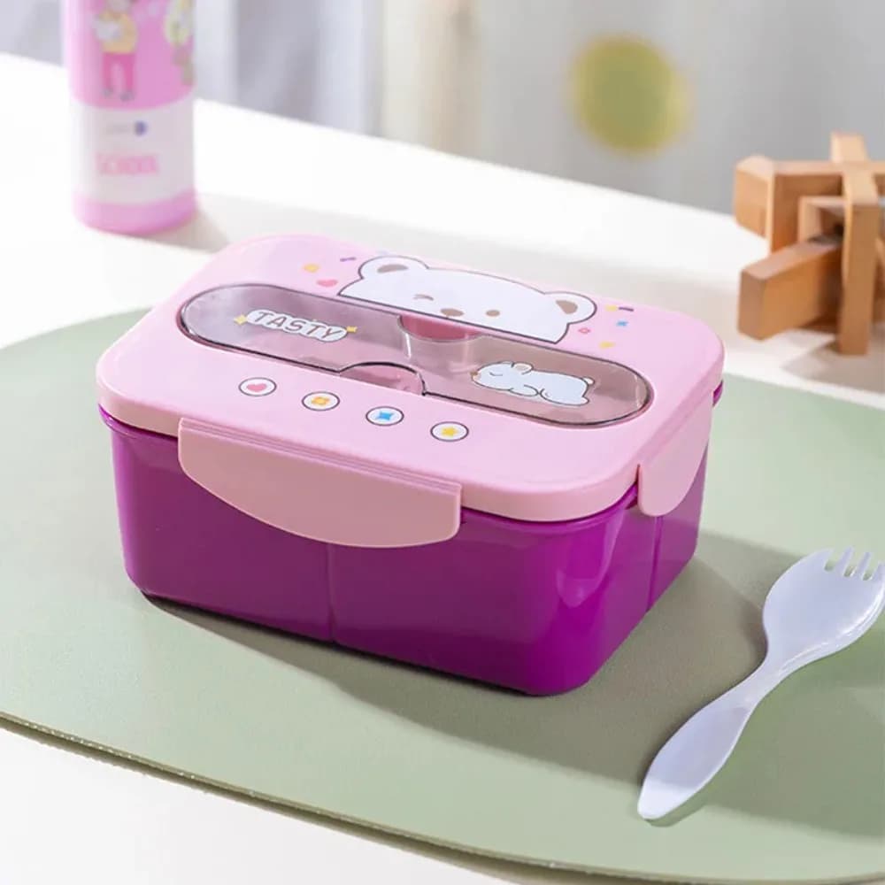 Contenitore per Pranzo in Plastica con Forchetta, Senza BPA, Ermetico, Adatto al Microonde, Bento Box per Scuola, Ufficio, Picnic all'Aperto, 1200ml