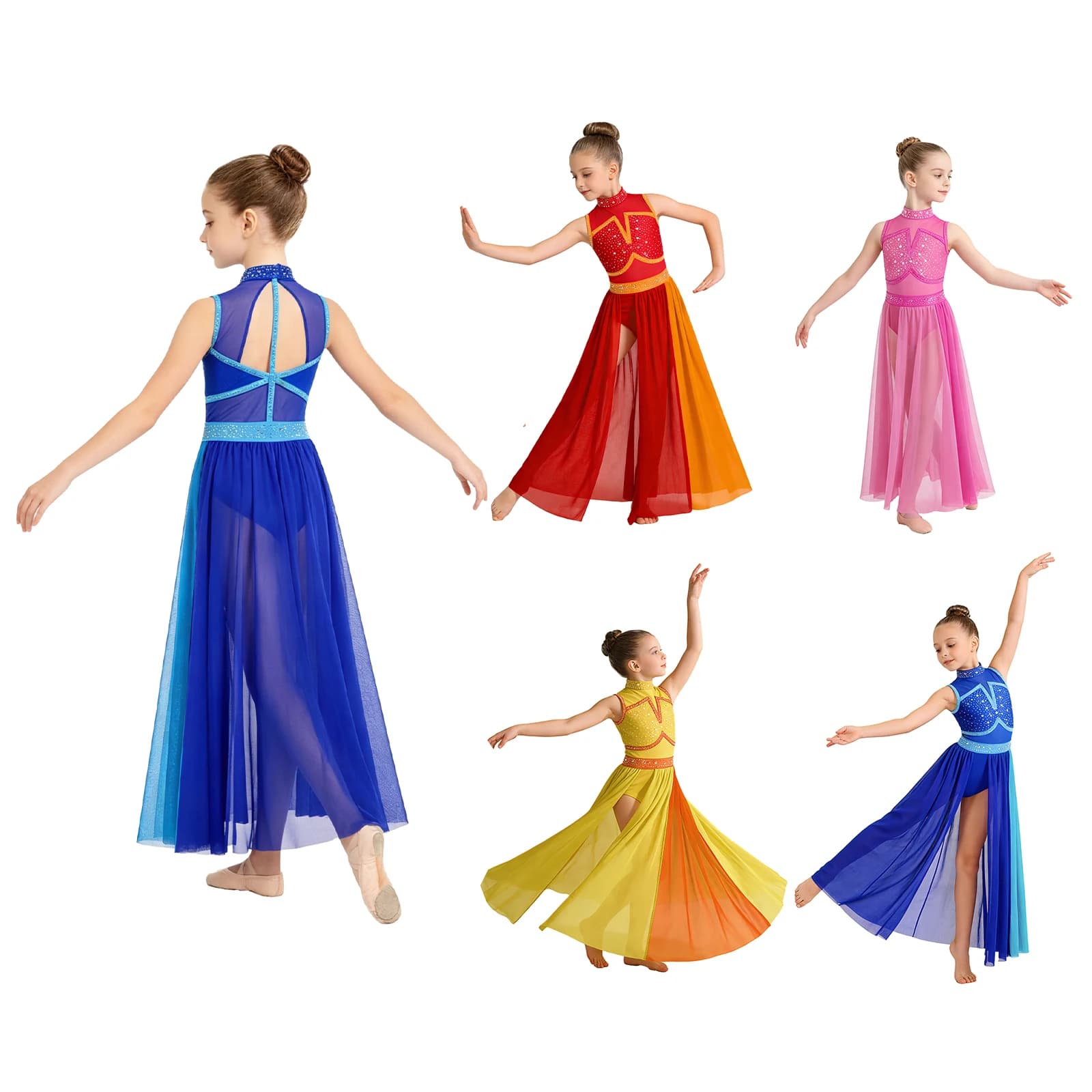 Costumi da Danza Contemporanea e Lirica con Strass per Bambine, Abiti da Ginnastica, Costume per Pattinaggio Artistico su Ghiaccio