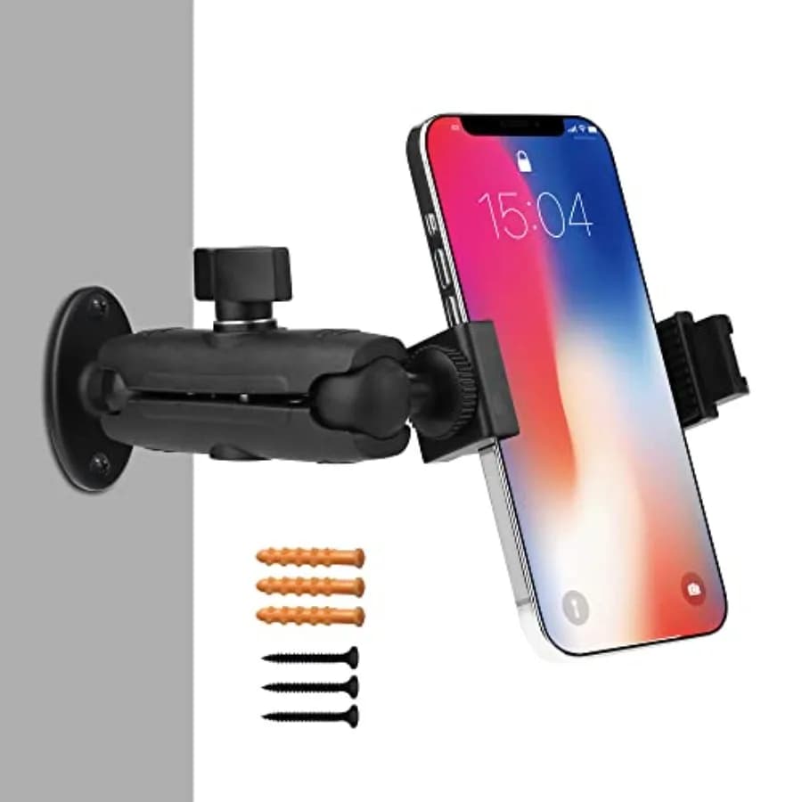 Phone Wall Mount Holder Stand Ball Head Long Arm Drill Base 360 Degree for 3.5 to 7 in Cellphone, iPhone 14 13, Samsung Galaxy/