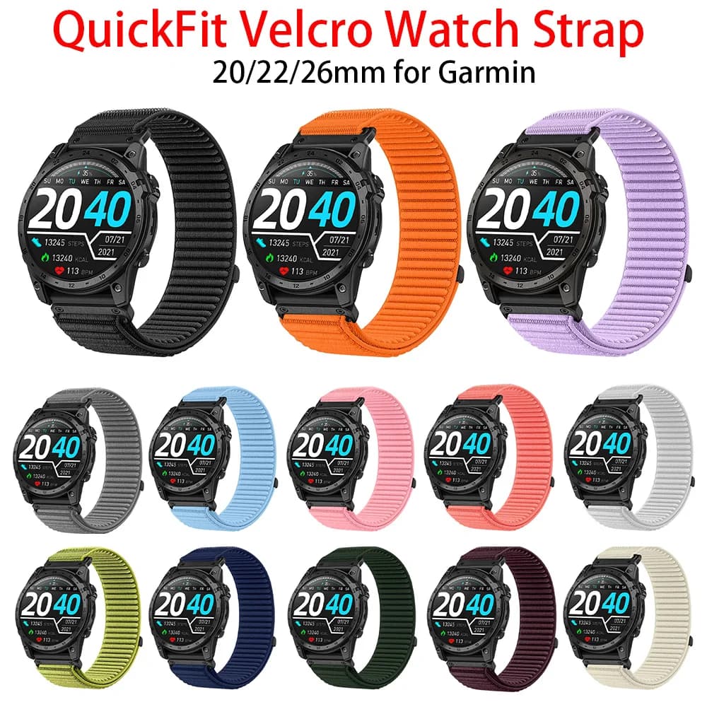 Cinturino per orologio in velcro Quickfit per orologio sportivo Garmin Fenix Tactix Quatix serie 20mm 22mm 26mm cinturino in nylon