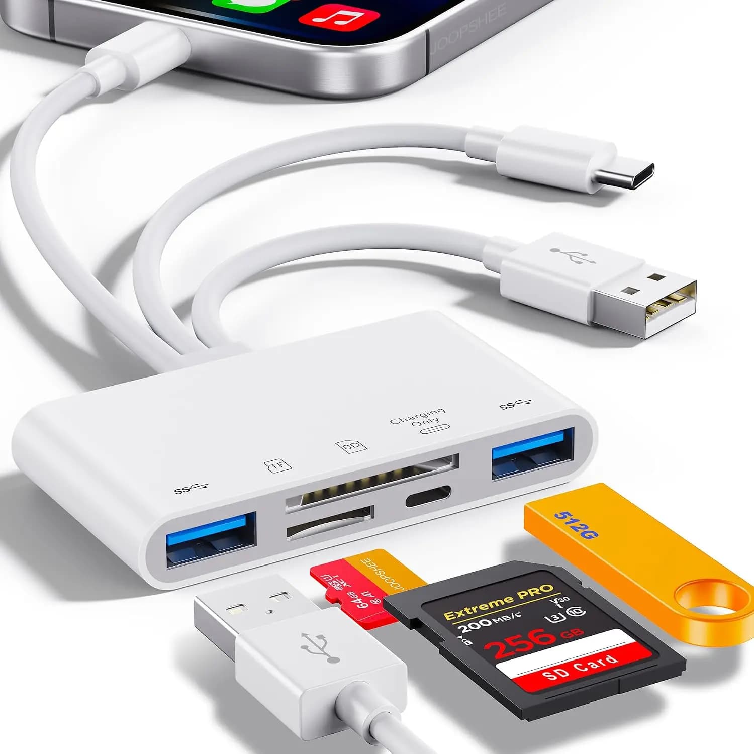 5-in-1 Memory Card Reader, USB OTG Adapter & SD Card Reader for iPhone/iPad, USB-C and USB-A Devices with Micro SD & SD Card Slots, Supports SD/Micro SD/SDHC/SDXC/MMC