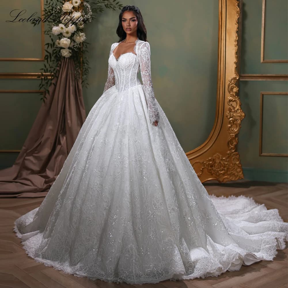 Abiti da sposa in pizzo con abito da ballo senza spalline personalizzato Lceland Poppy Abiti da sposa con perline con giacca in pizzo rimovibile