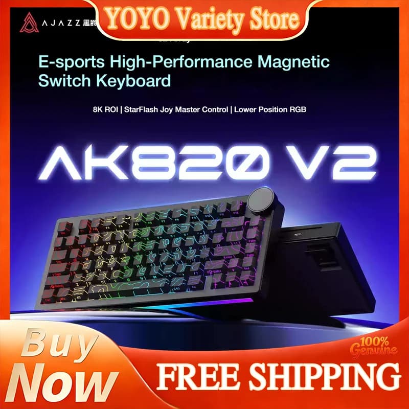 Tastiera Meccanica da Gaming AJAZZ AK820 V2 con Switch Magnetici, Cablata, 82 Tasti Stampati, RGB, Bassa Latenza 8k, Viaggio Tasti Regolabile, per Uomini